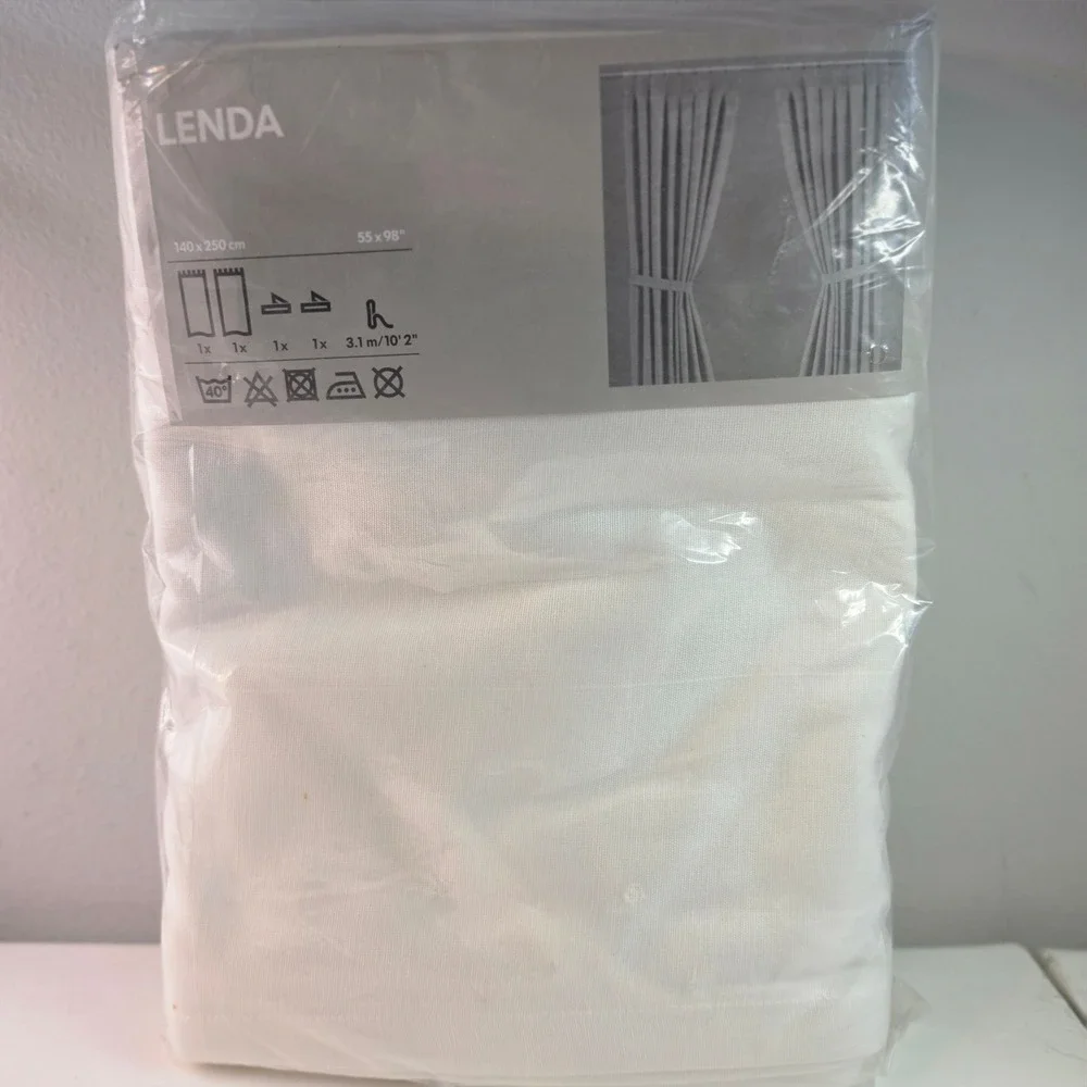 IKEA Lenda Curtains Pair White Cotton Hidden Tab Top Tie Backs 55x98 301.228.78